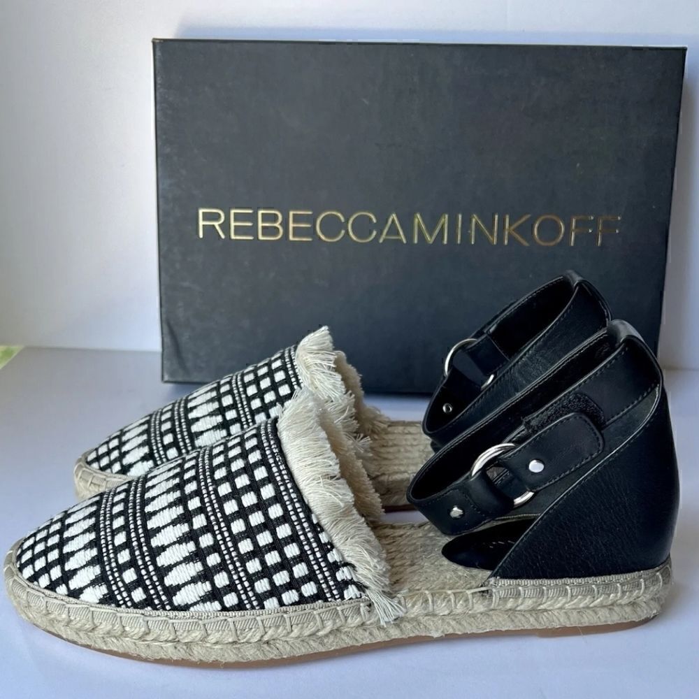 Rebecca Minkoff Vicky Embroidered Ankle Strap Espadrille Flats Shoes